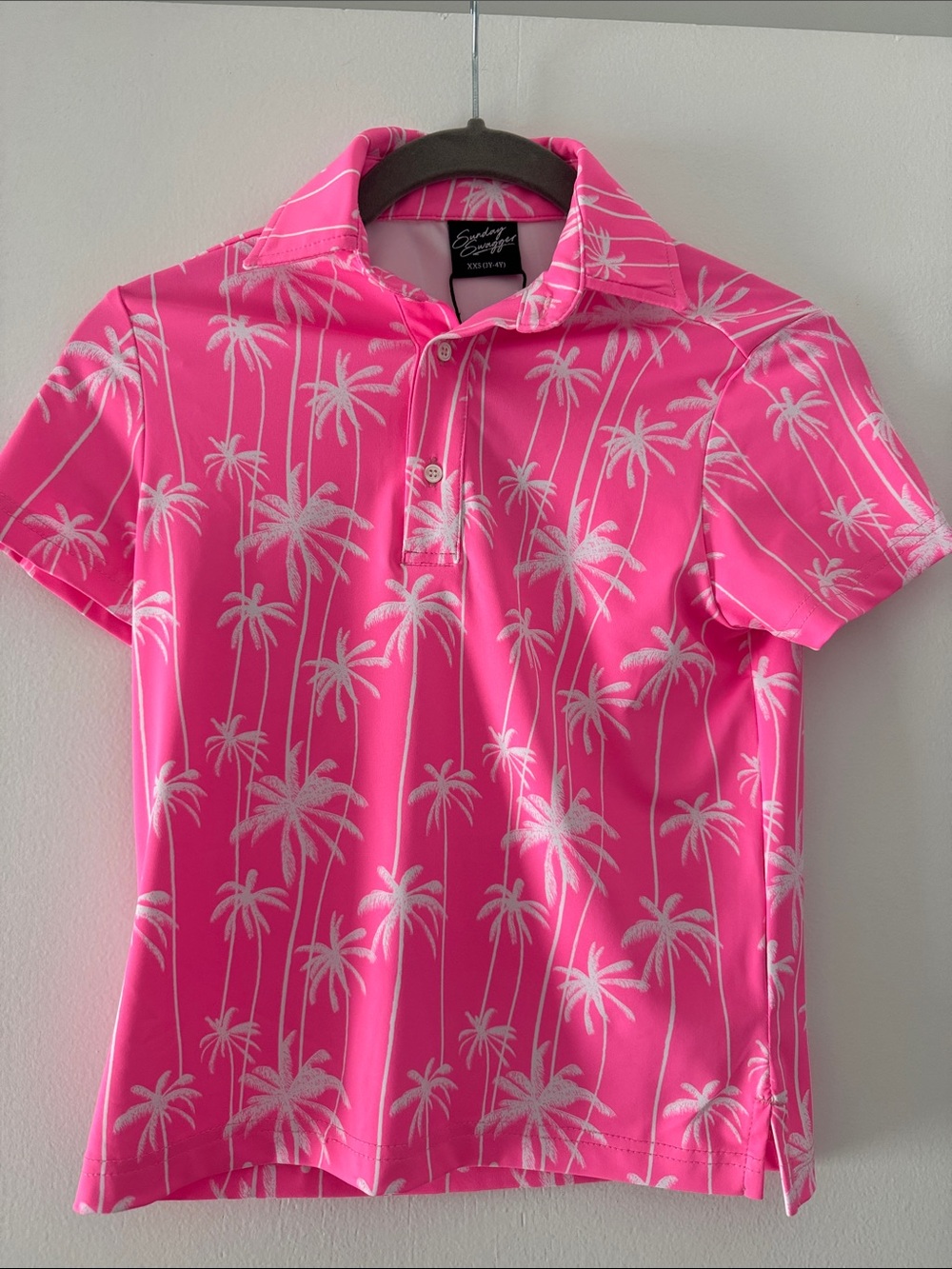 Sunday Swagger Hot Pink Polo - Palm Trees - Kid’s Size XXS 3-4 years - NWT